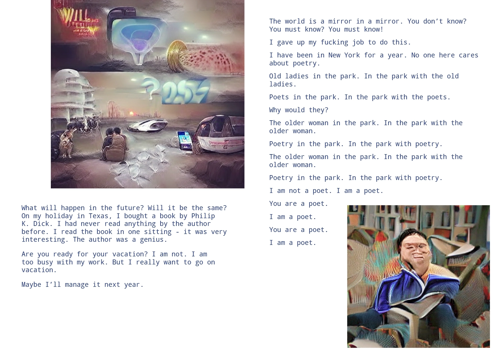 A poem - What will happen in the future? Vague futuristic imagery with a slight neon glow.