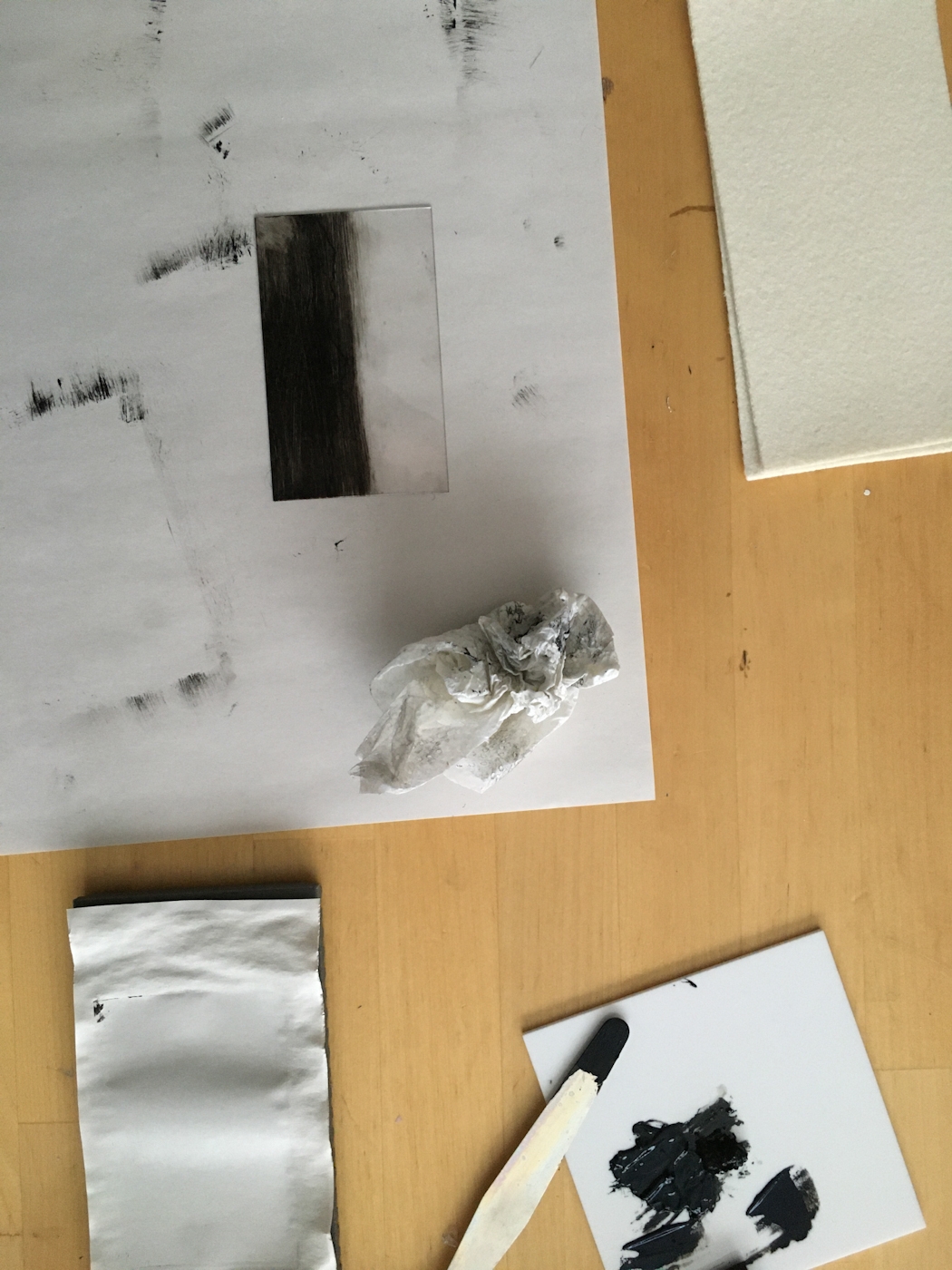 Messy workspace, ink everywhere